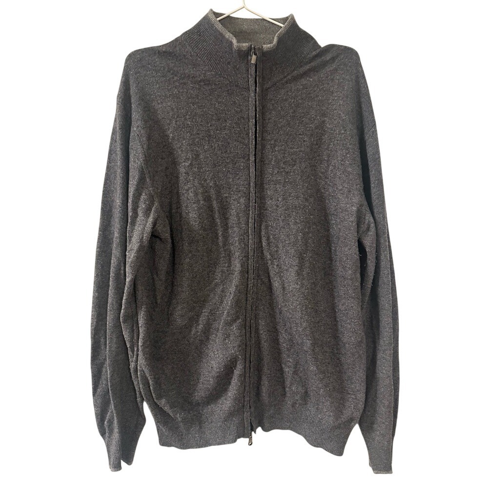 Men's Gray Zip-Up Sweater cashmere and wool blend size L made in‎ Italy